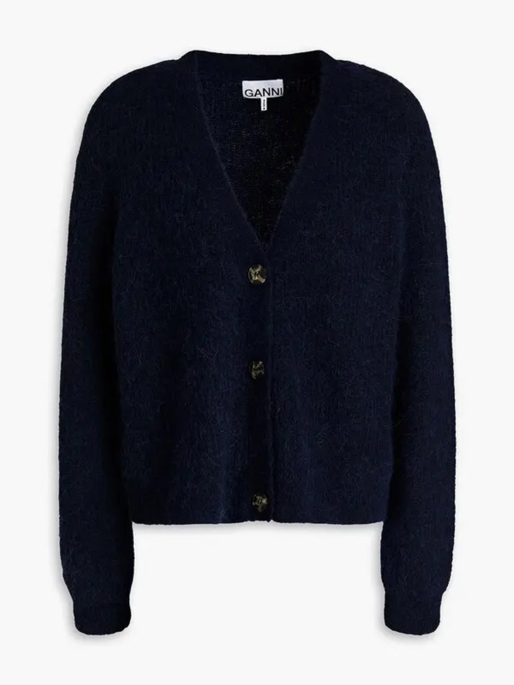 Ganni Sky Captain Alpaca Wool Cropped Cardigan Navy Sz XS NWT